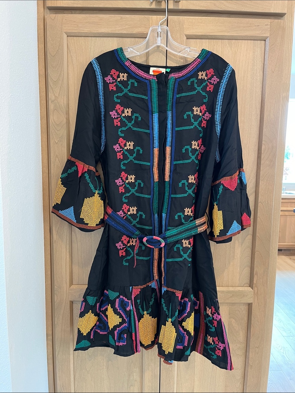 Farm Rio Black Embroidered Dress